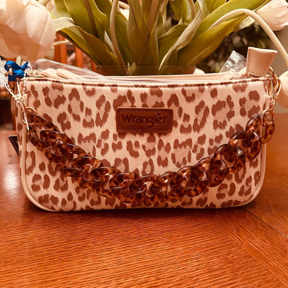 Wrangler Leopard Print Clutch - Cream and Brown